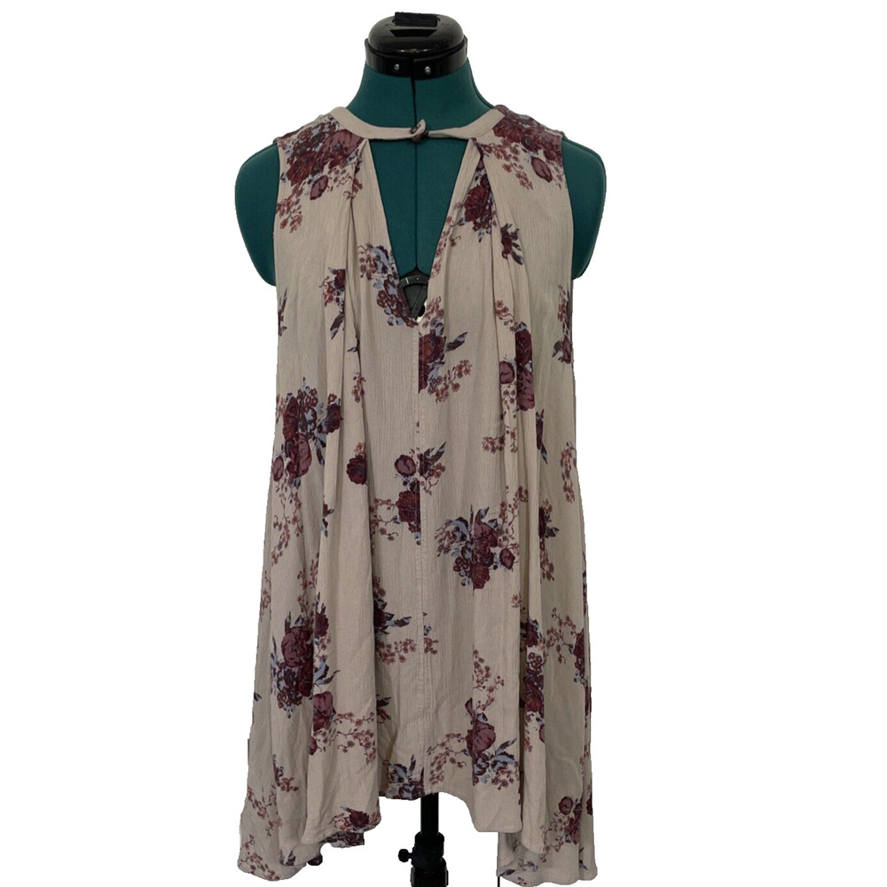 Free People Tree Swing Top Tunic/Dress Washed Stone Floral‎ Size Small